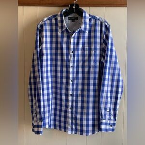 London Fog Blue & White Checked Long Sleeve Button Down Men’s Shirt